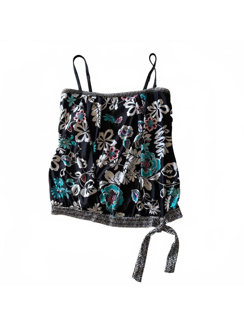 24th & Ocean Tankini Swimsuit Top Floral Hibiscus Flower Tie Detail Vacation